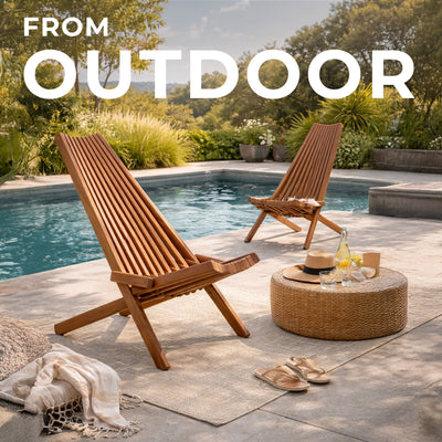 Melino Wooden Folding Tamarack Chair Low Profile Lounge Furniture, (Used)