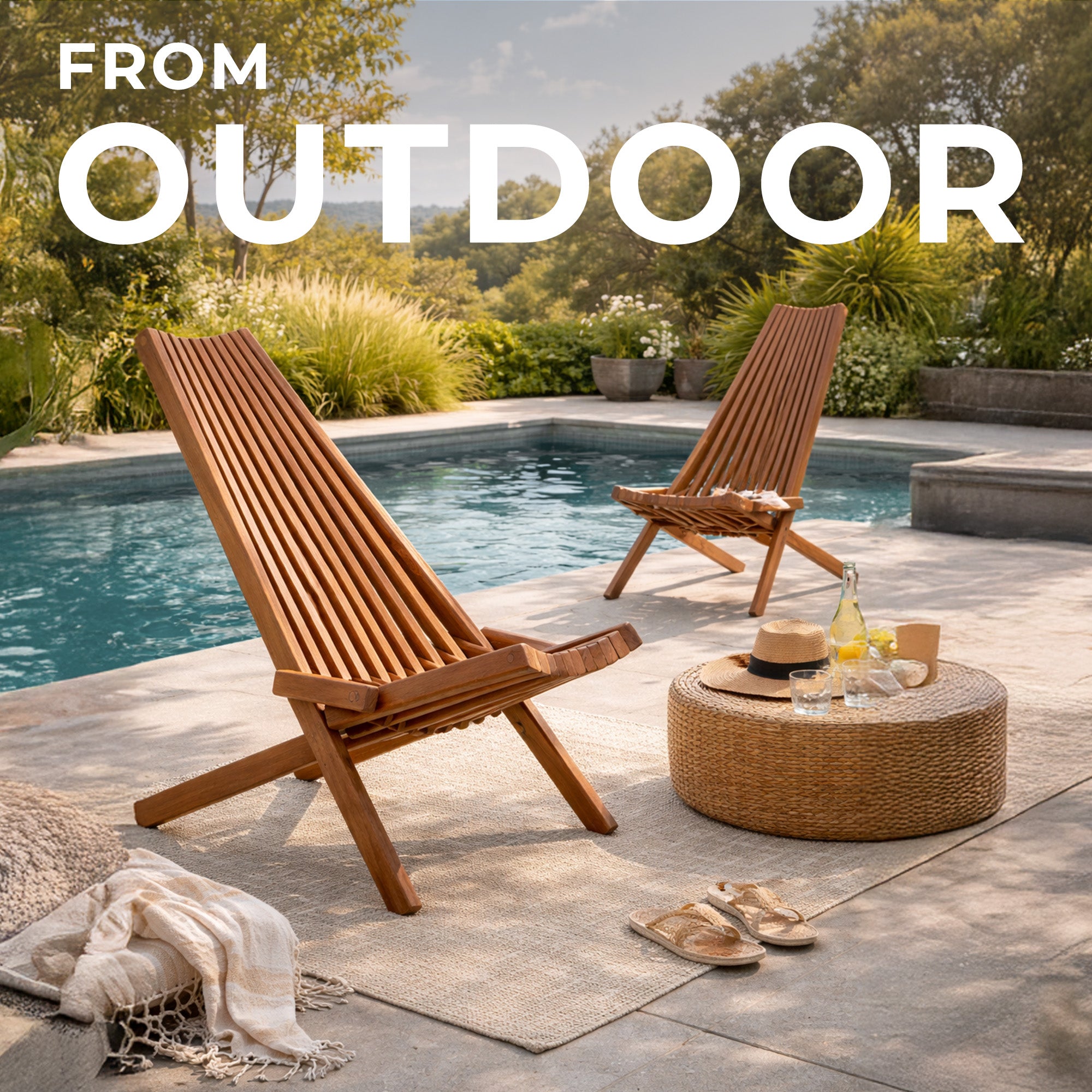 Melino Wooden Folding Tamarack Chair Low Profile Lounge Furniture (Open Box) - VMInnovations