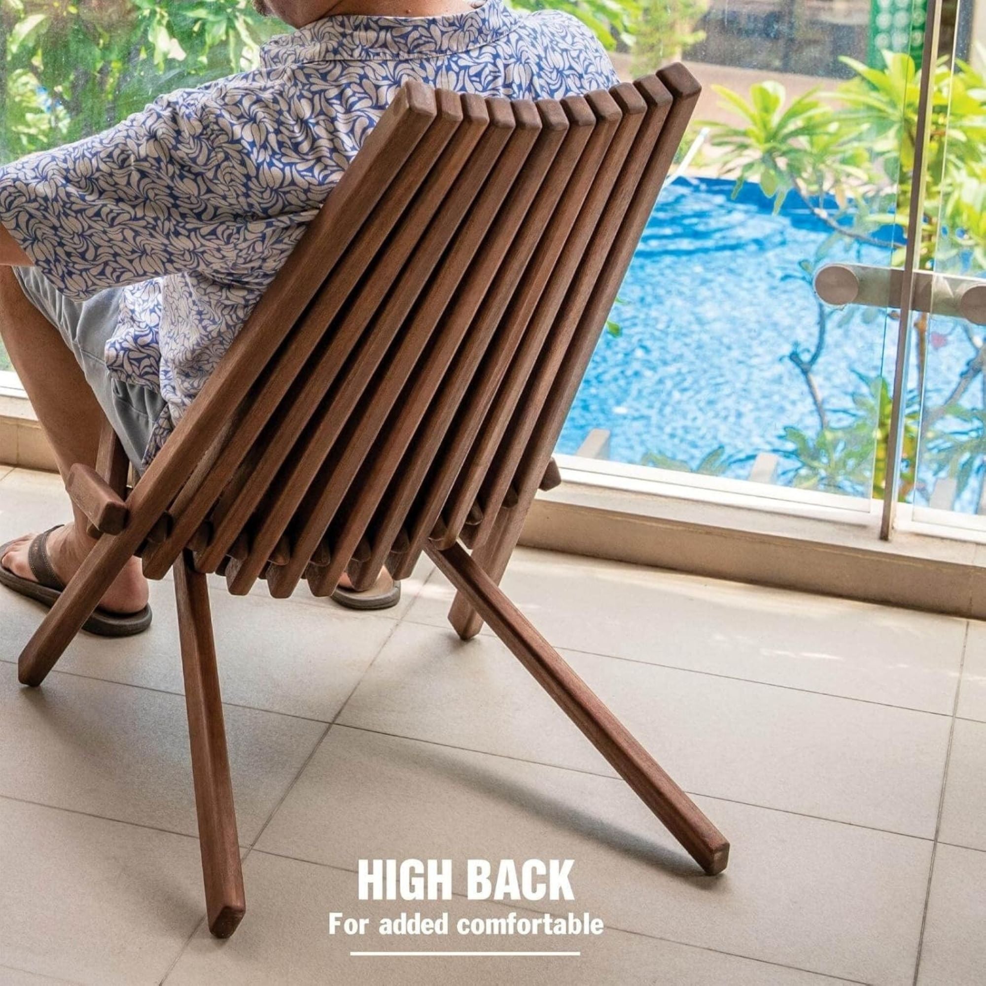 Melino Wooden Folding Tamarack Chair Low Profile Lounge Furniture (Open Box) - VMInnovations
