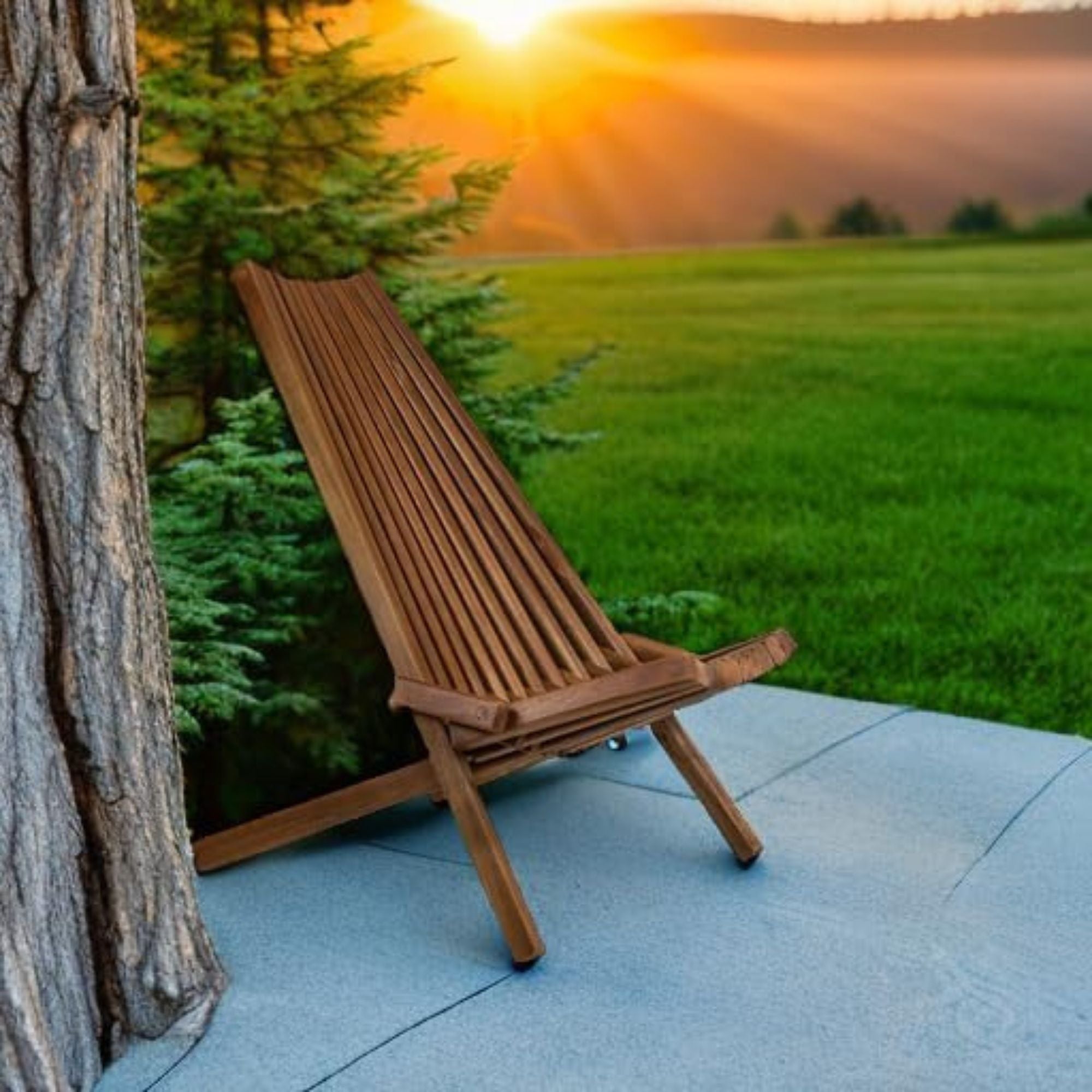 Melino Wooden Folding Tamarack Chair Low Profile Lounge Furniture (Open Box) - VMInnovations