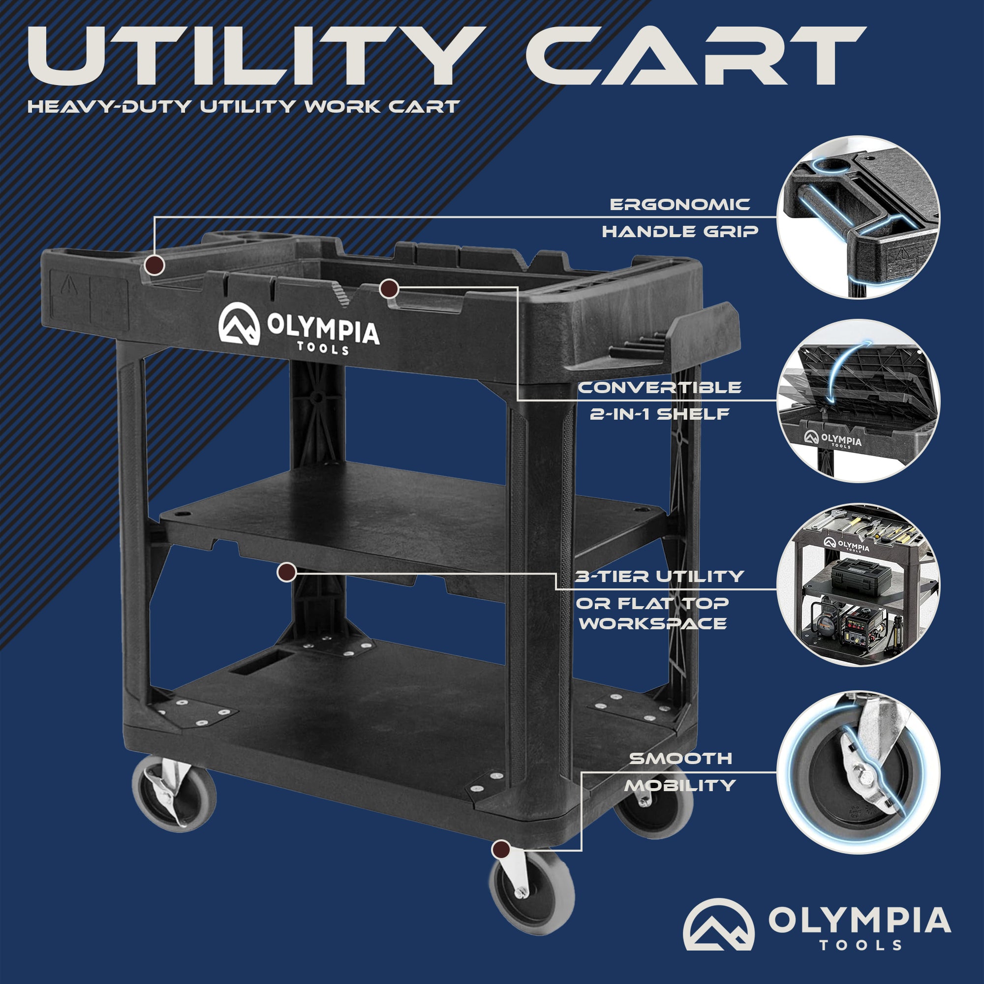 Olympia Tools Heavy Duty Utility Work Cart Rolling Tool Cart w Wheels (Used)