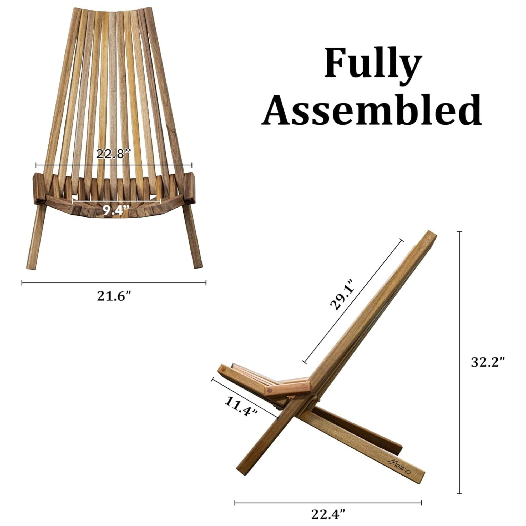 Melino Wooden Folding Tamarack Chair Low Patio Lounge Furniture (Open Box) - VMInnovations