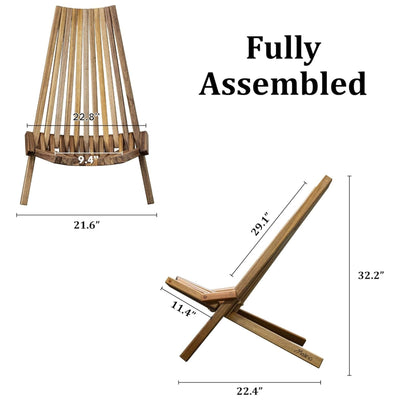 Melino Wooden Folding Tamarack Chair Low Patio Lounge Furniture (Open Box) - VMInnovations