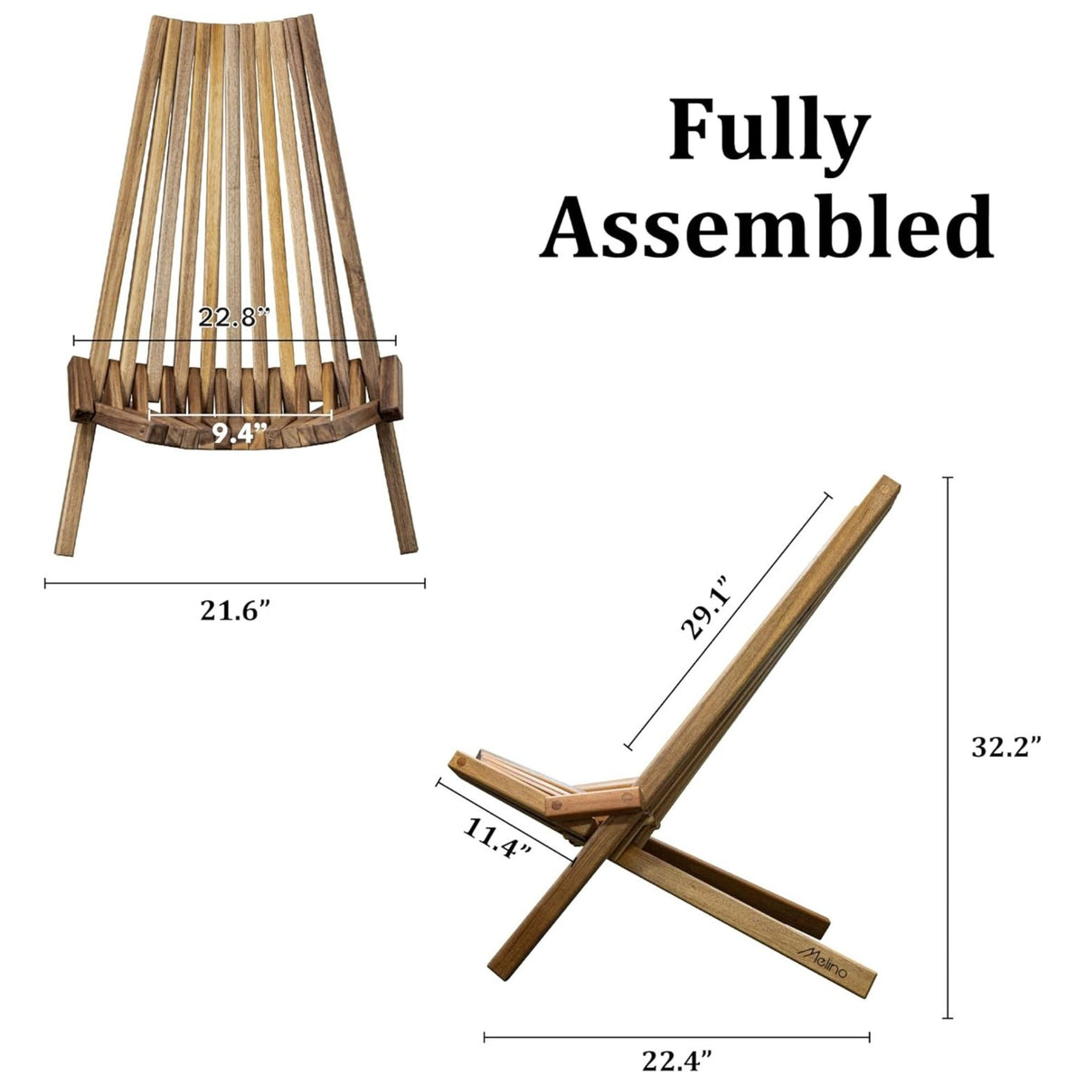 Melino Wooden Folding Tamarack Chair Low Patio Lounge Furniture (Open Box) - VMInnovations