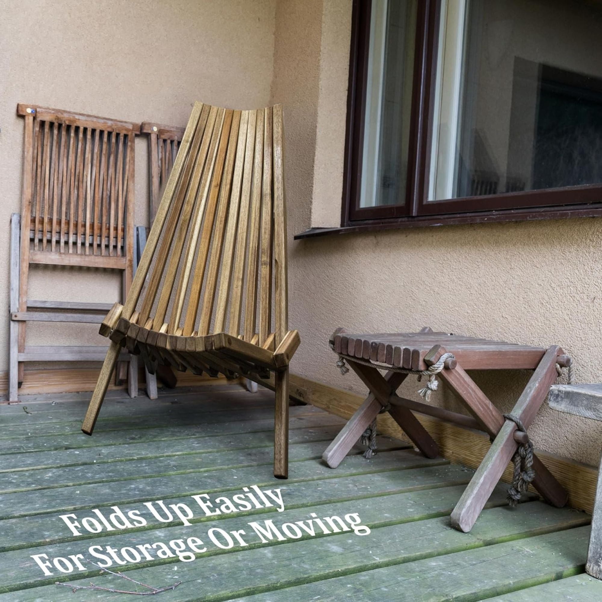 Melino Wooden Folding Tamarack Chair Low Patio Lounge Furniture (Open Box) - VMInnovations
