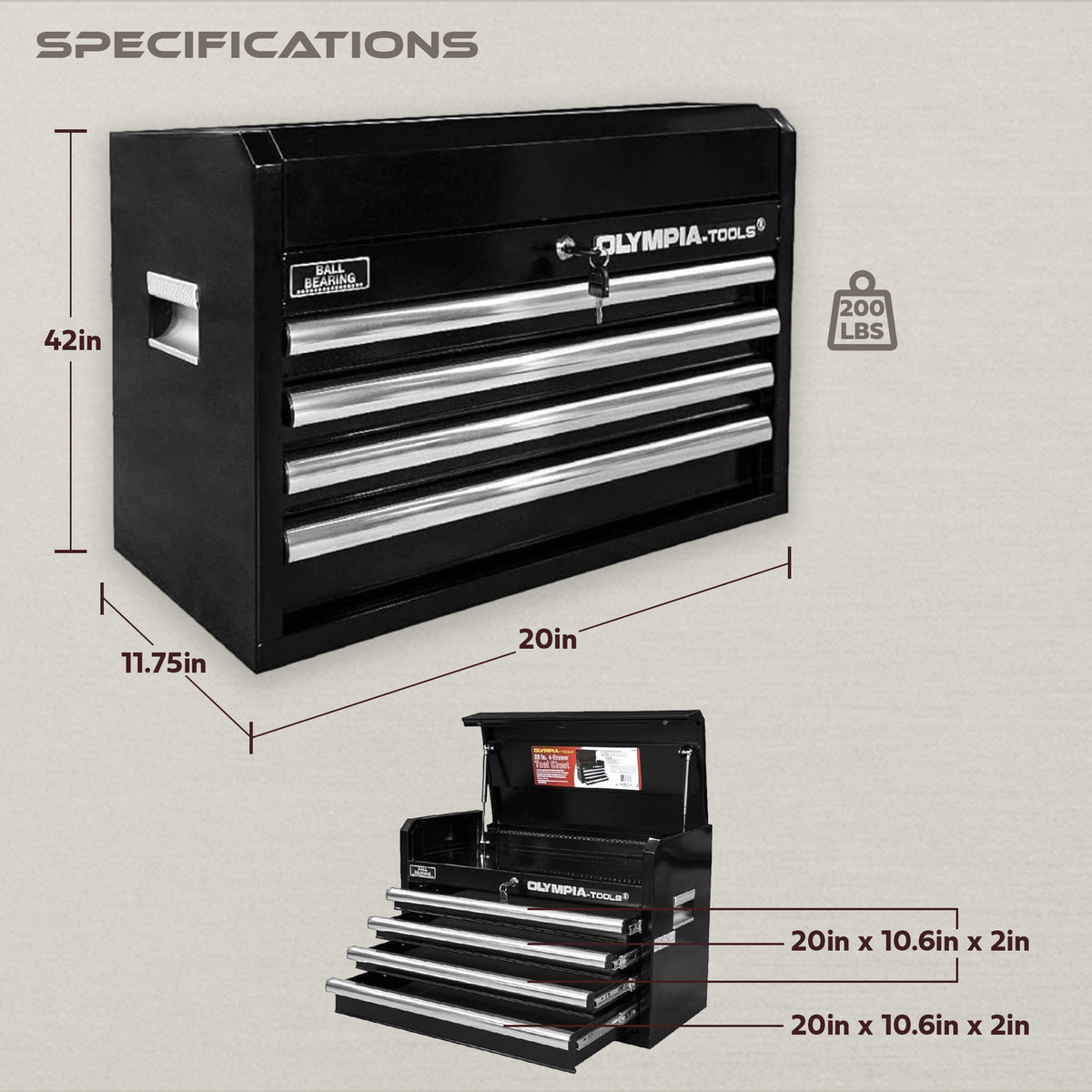 Olympia Tools 26-Inch Portable Tool Chest, 4 Drawers, Locking Storage (Open Box)
