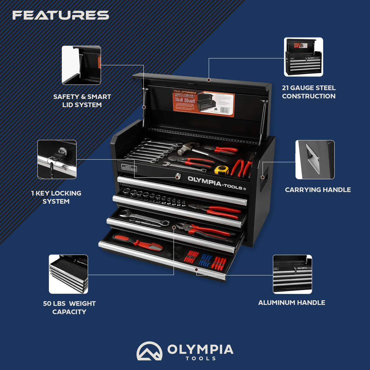 Olympia Tools 26-Inch Portable Tool Chest, 4 Drawers, Locking Storage (Open Box)