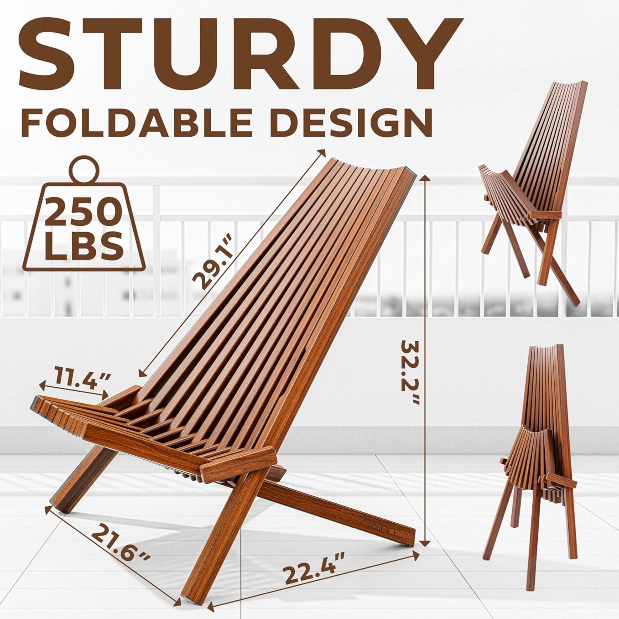 Melino 2 Pack Folding Tamarack Wood Chair Low Profile Patio Furniture (Open Box) - VMInnovations