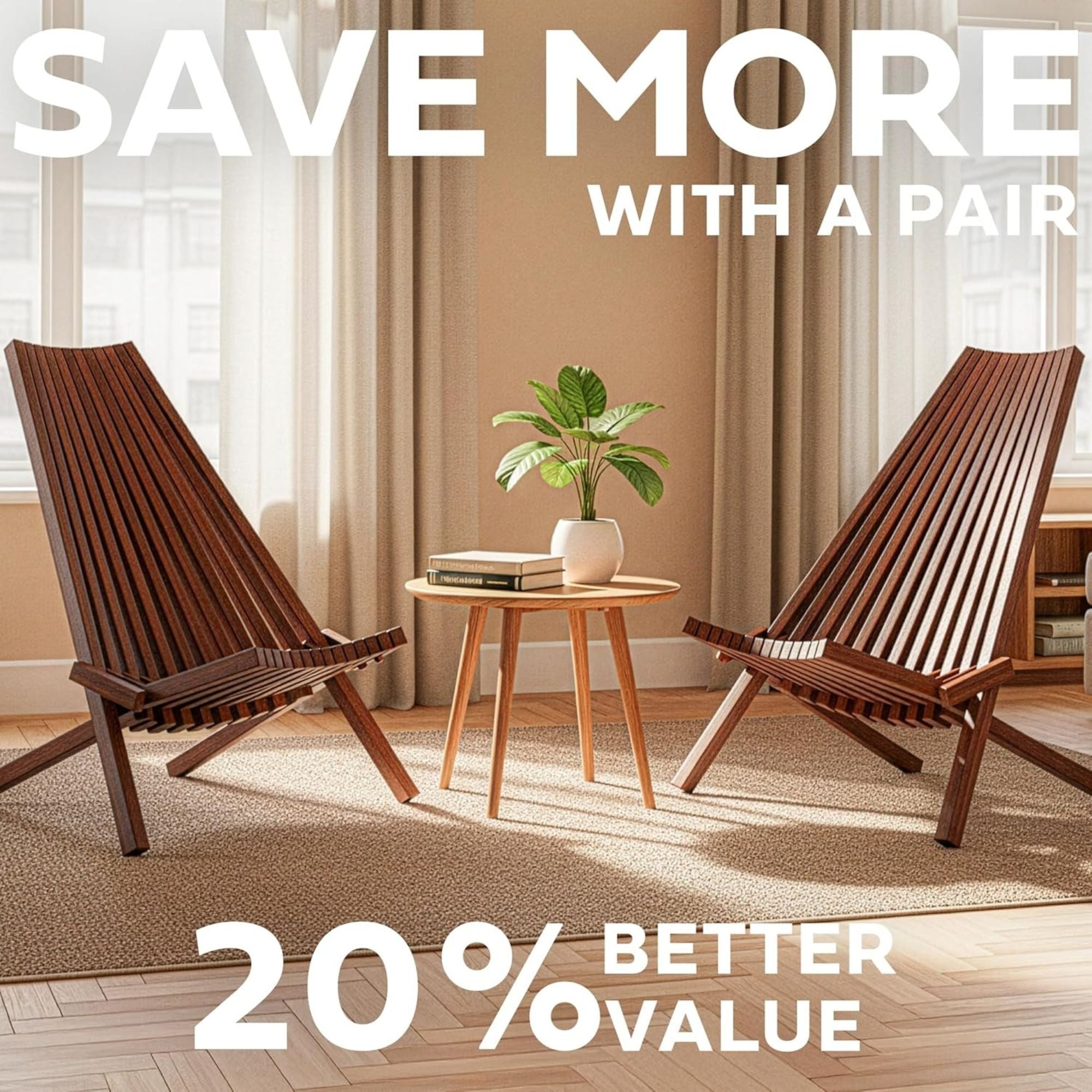 Melino 2 Pack Folding Tamarack Wood Chair Low Profile Patio Furniture (Open Box) - VMInnovations