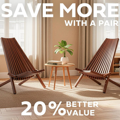 Melino 2 Pack Folding Tamarack Wood Chair Low Profile Patio Furniture (Open Box) - VMInnovations