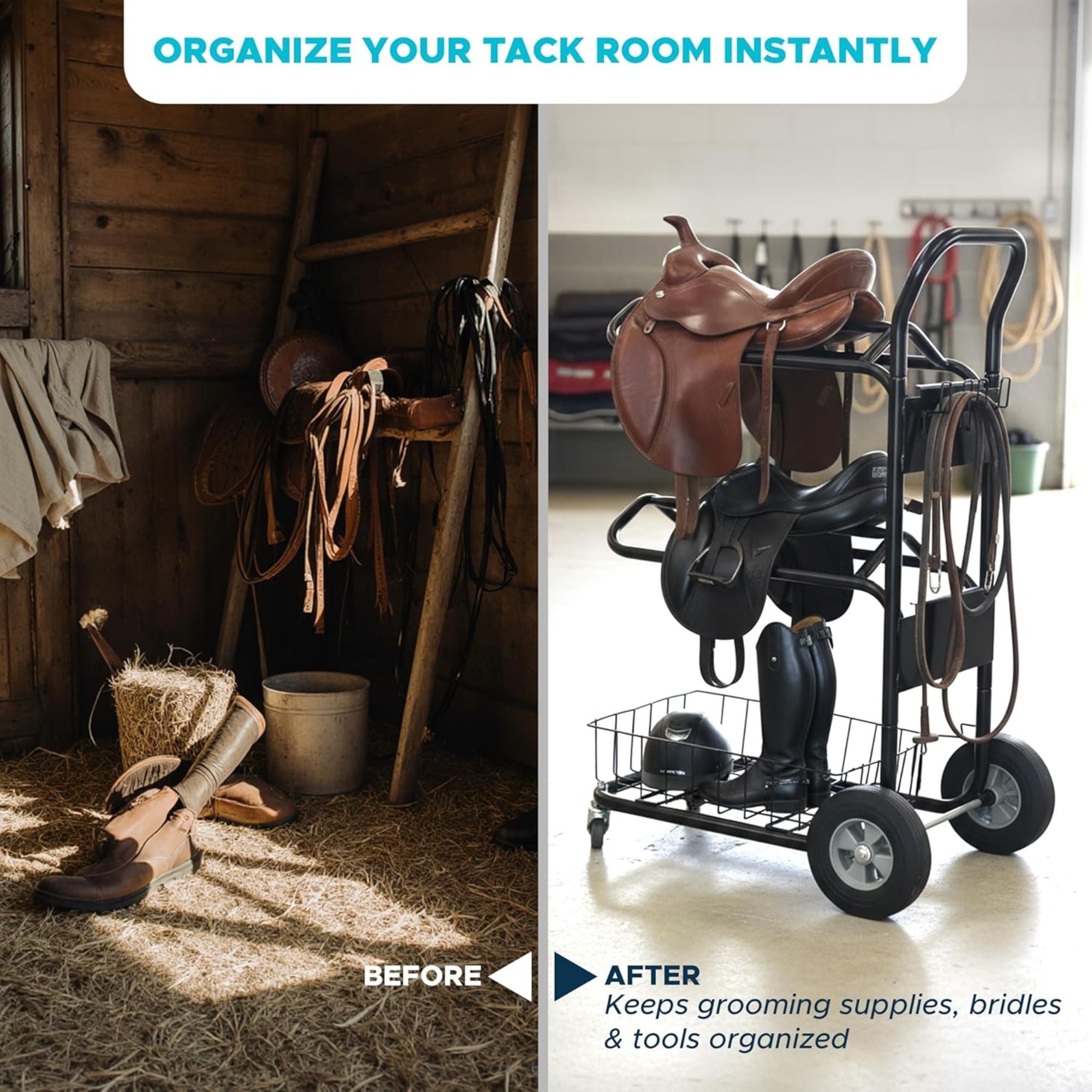 HOMESTEAD 3-Tier Saddle Rack Cart, Rolling Horse Saddle Stand (For Parts) - VMInnovations