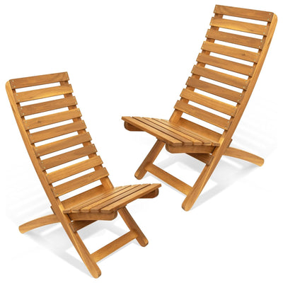 Melino 2pk Folding Chair Low Profile Patio Lounge Furniture, Natural (Open Box) - VMInnovations
