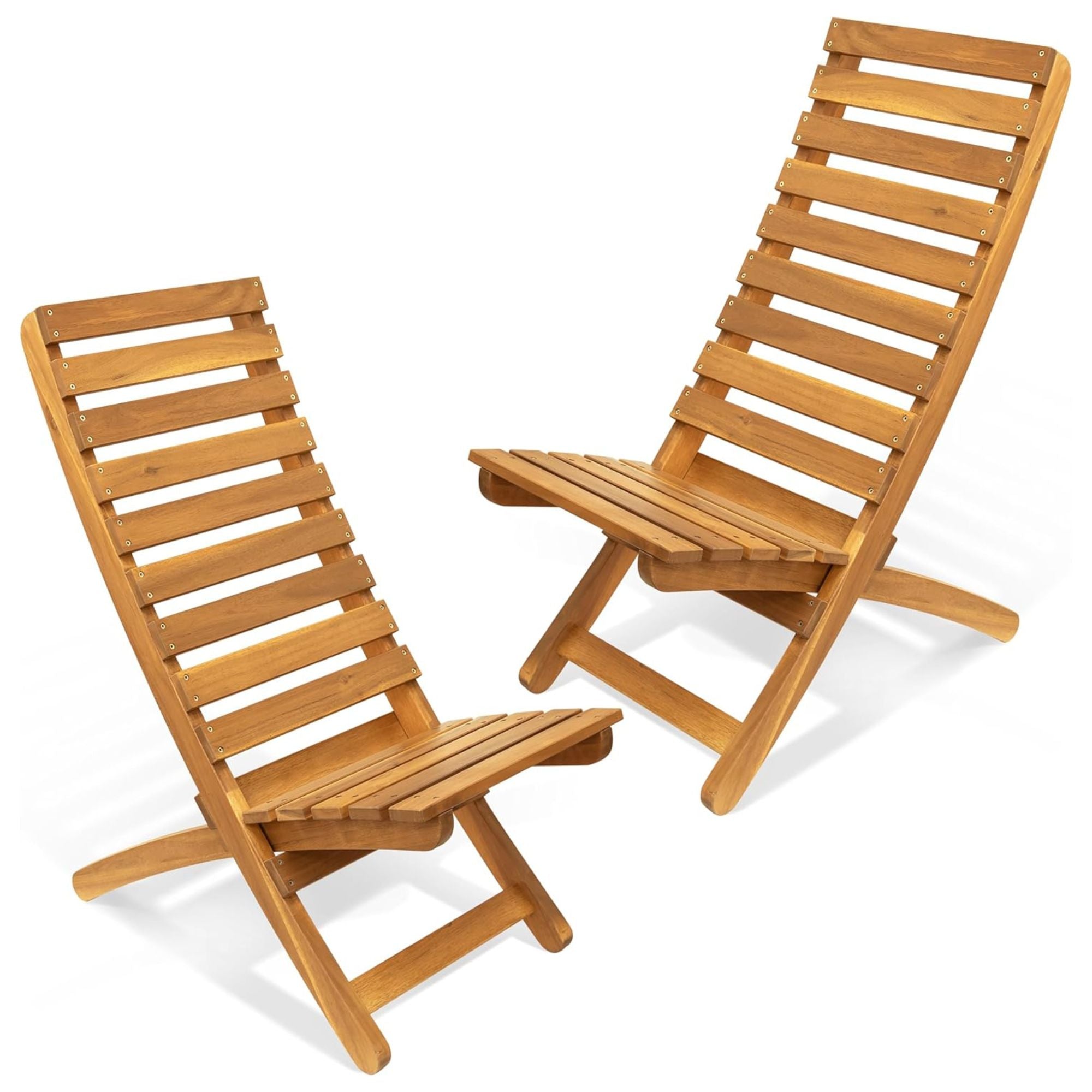 Melino 2pk Folding Chair Low Profile Patio Lounge Furniture, Natural (Open Box)