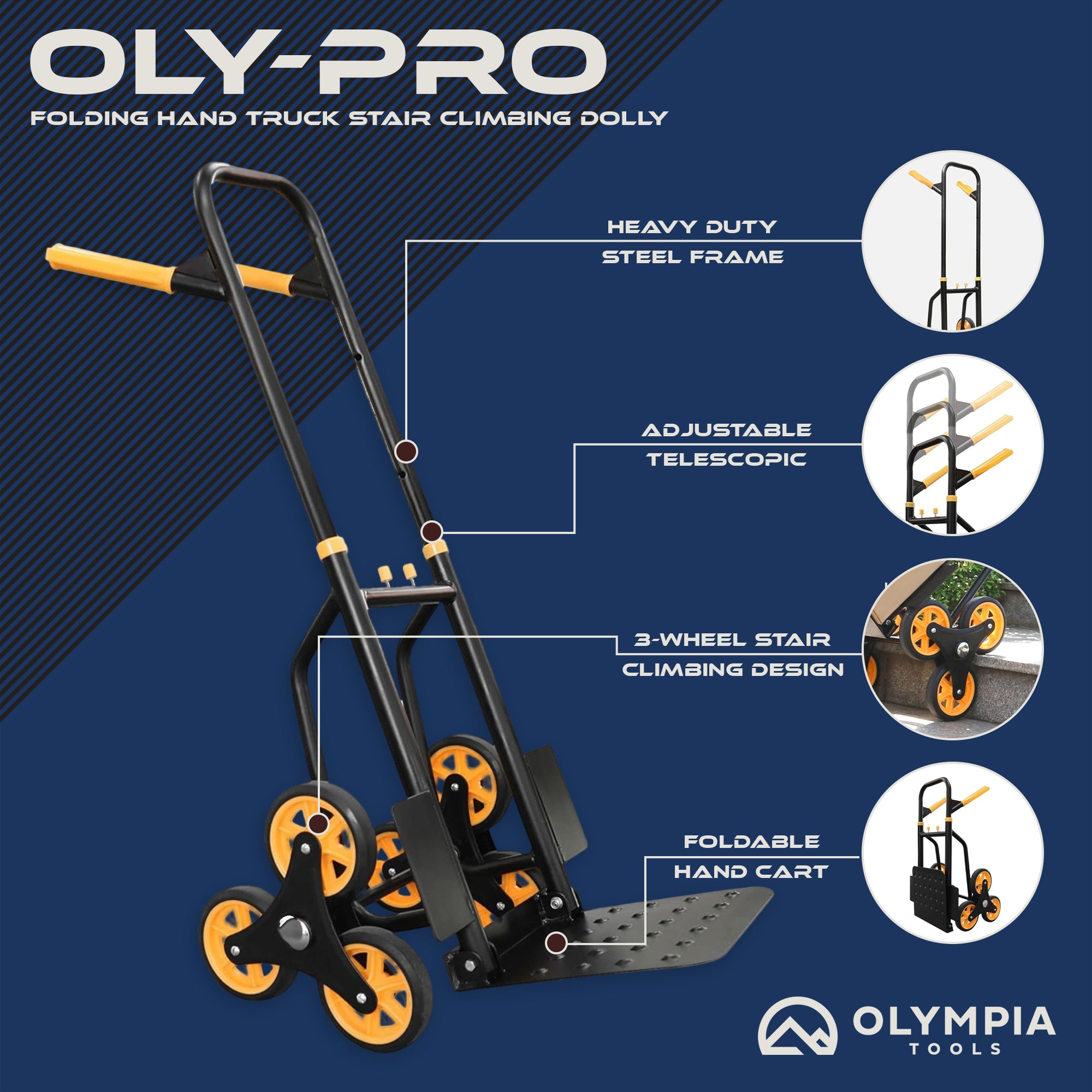 Olympia Tools Folding Hand Truck Stair Climbing Dolly w/Wheels (Open Box) - VMInnovations