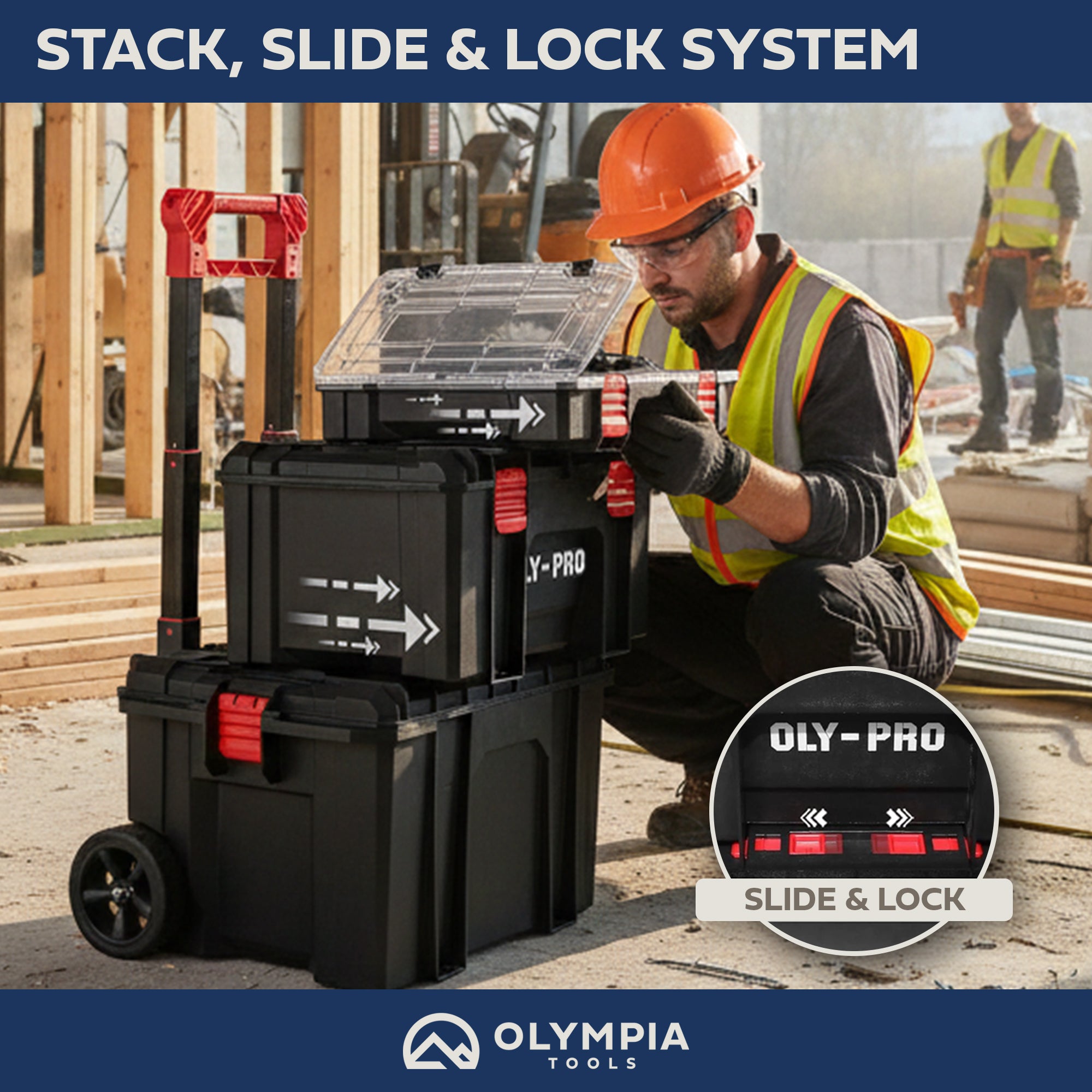 OLY-PRO Modular Tool Box Storage System, Rolling Toolbox w/ Wheels (Open Box) - VMInnovations