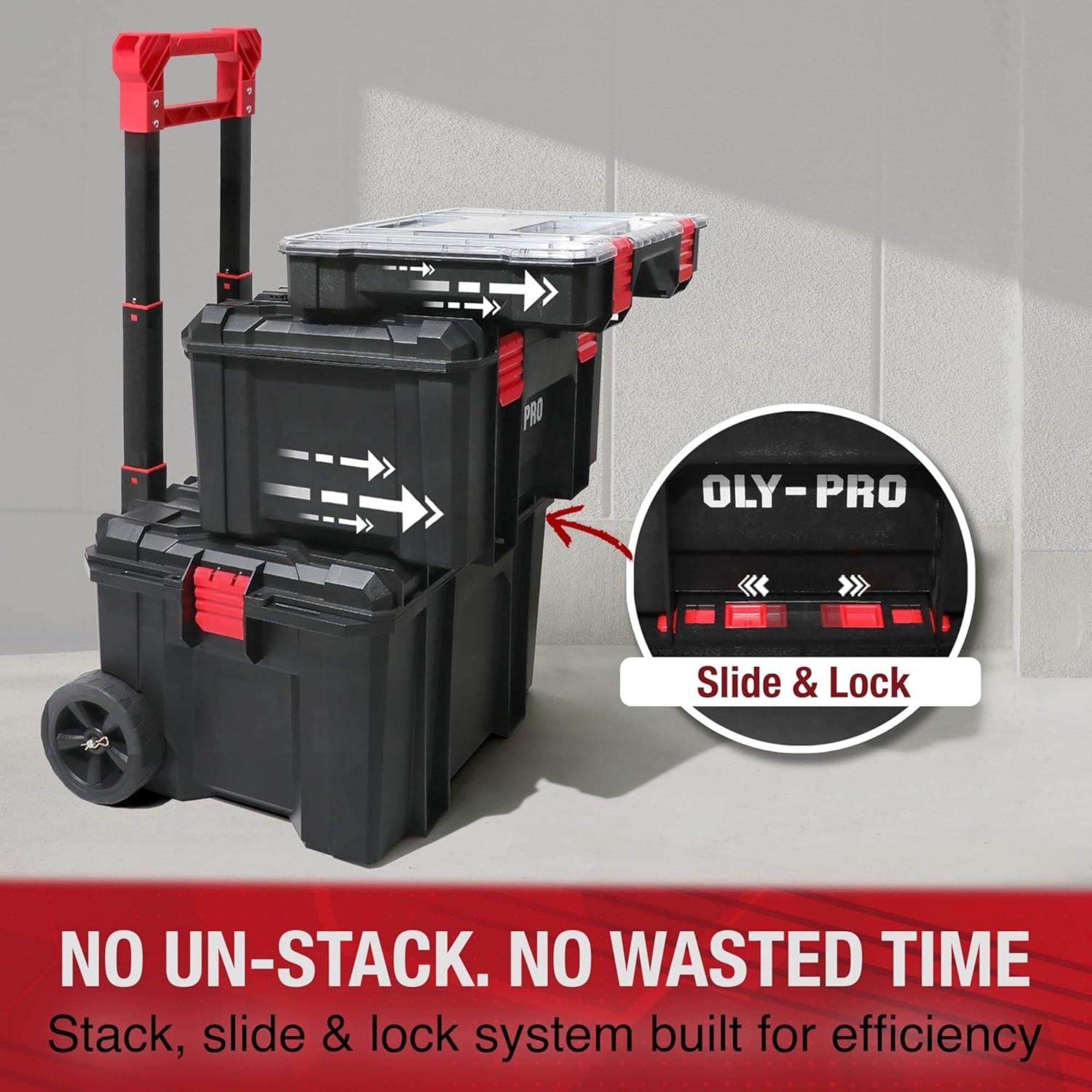 OLY-PRO Modular Tool Box Storage System, Rolling Stackable Toolbox with Wheels - VMInnovations