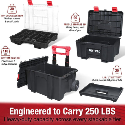 OLY-PRO Modular Tool Box Storage System, Rolling Stackable Toolbox with Wheels - VMInnovations