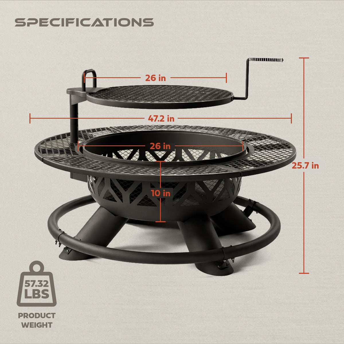 OLYMPIA OUTDOORS 47In Steel Fire Pit w Grill for Outdoor Wood Burning (Open Box)