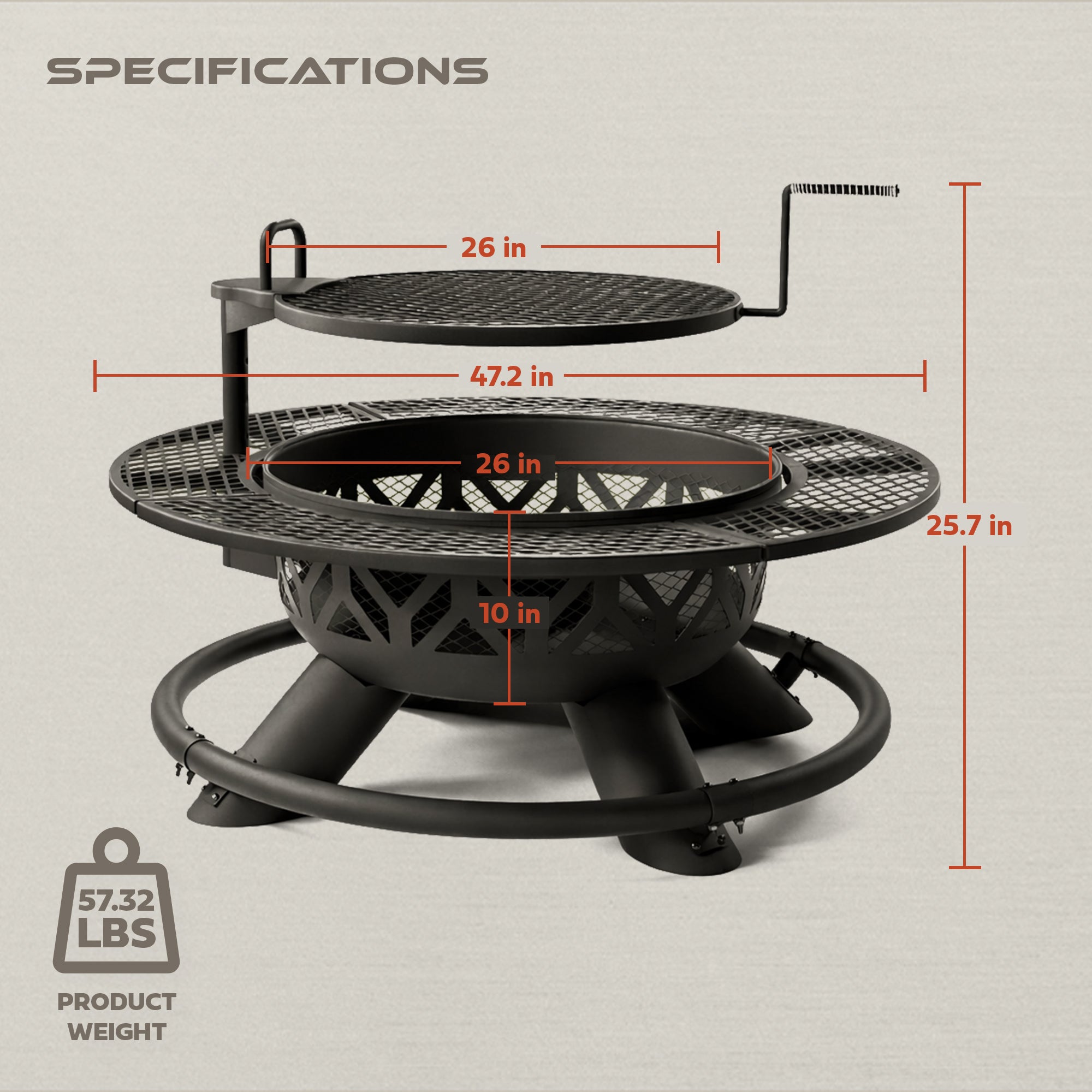 OLYMPIA OUTDOORS 47In Steel Fire Pit w Grill for Outdoor Wood Burning (Open Box)