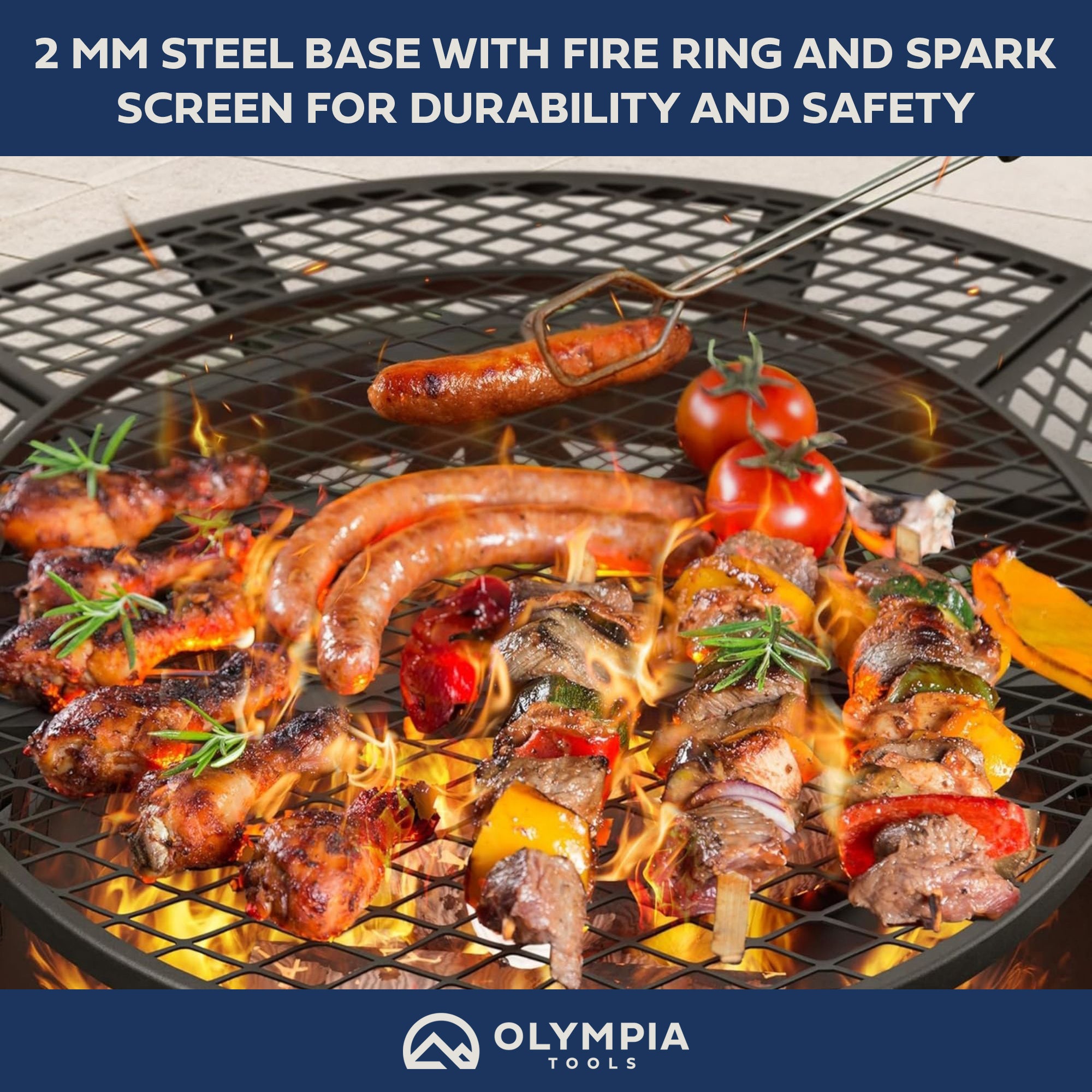 OLYMPIA OUTDOORS 47In Steel Fire Pit w Grill for Outdoor Wood Burning (Open Box)