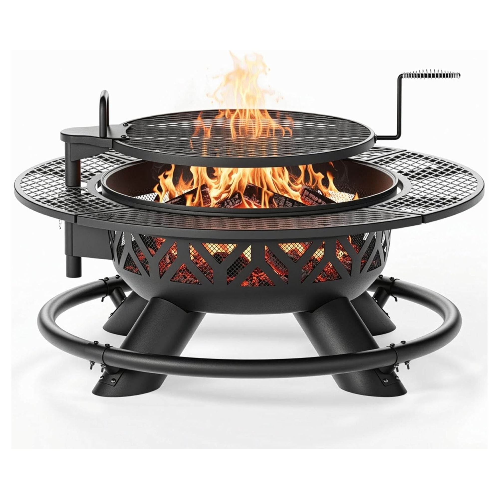 OLYMPIA OUTDOORS 47In Steel Fire Pit w Grill for Outdoor Wood Burning (Open Box)