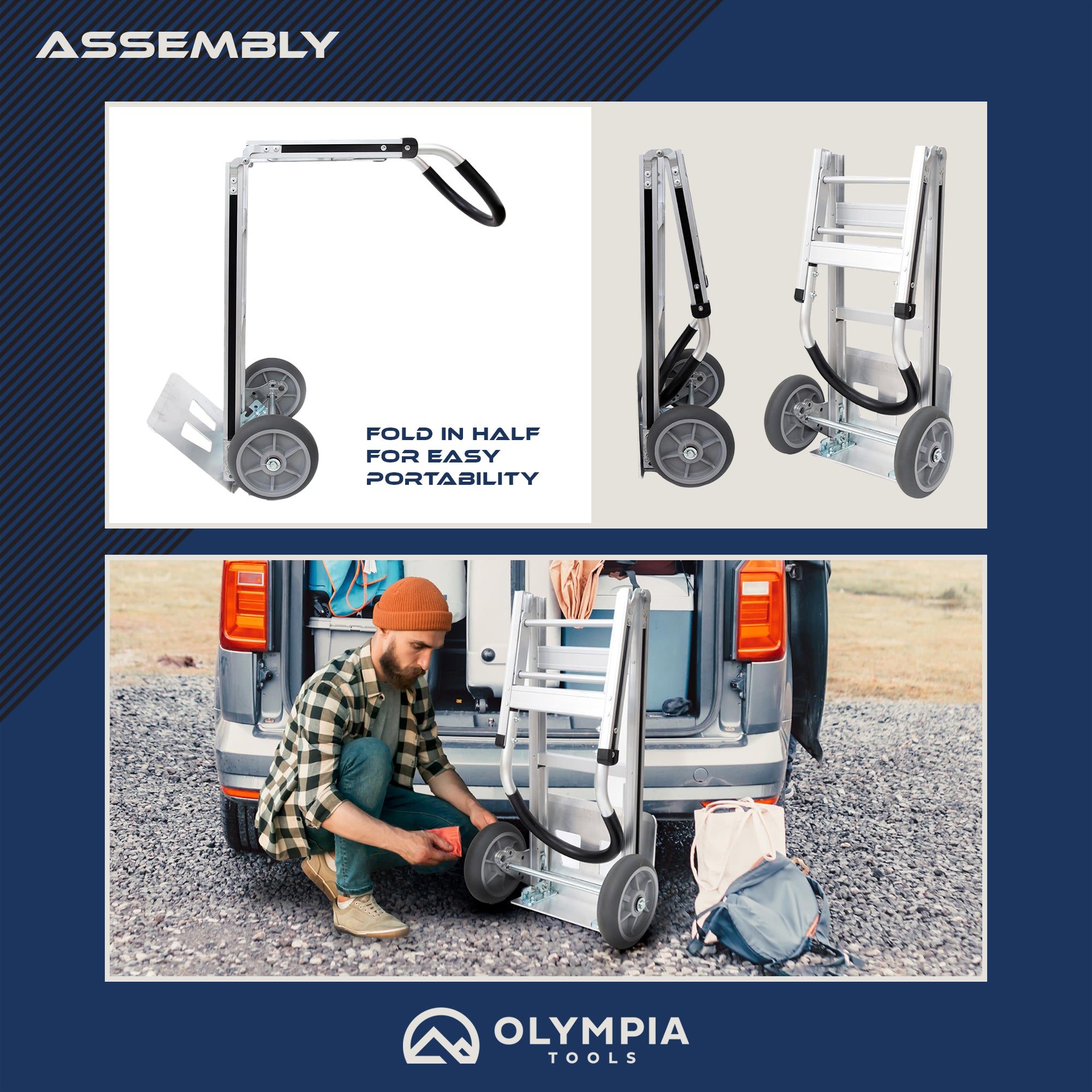 Olympia Tools Aluminum Foldable Utility Cart w/ Wheels & Removable Bag(Open Box)
