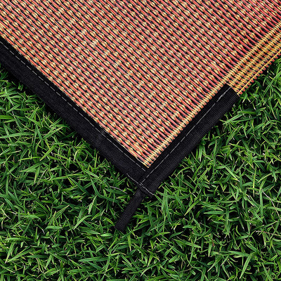 Camco 9 by 12 Foot Reversible Brown Tan Leaf Design Portable Outdoor Patio Mat
