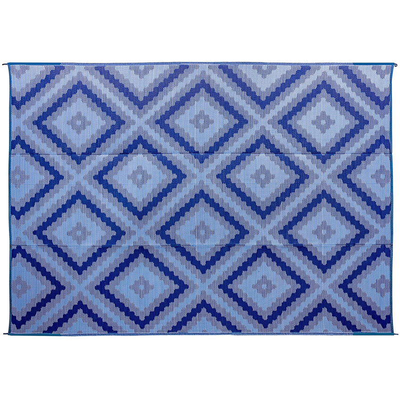 Camco 9 x 12 Foot Reversible Blue White Zig Zag Diamond Design Patio Mat (Used)