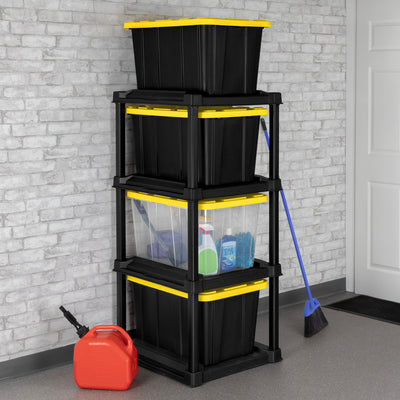 Sterilite 4 Tier Tote Rack Organizer with 4 Pack 27 Gal Industrial Storage Totes