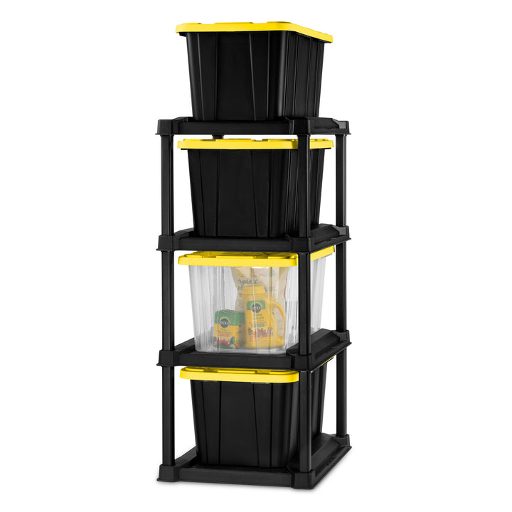 Sterilite 4 Tier Tote Rack, Vertical Garage or Basement Storage Organizer, Black - VMInnovations