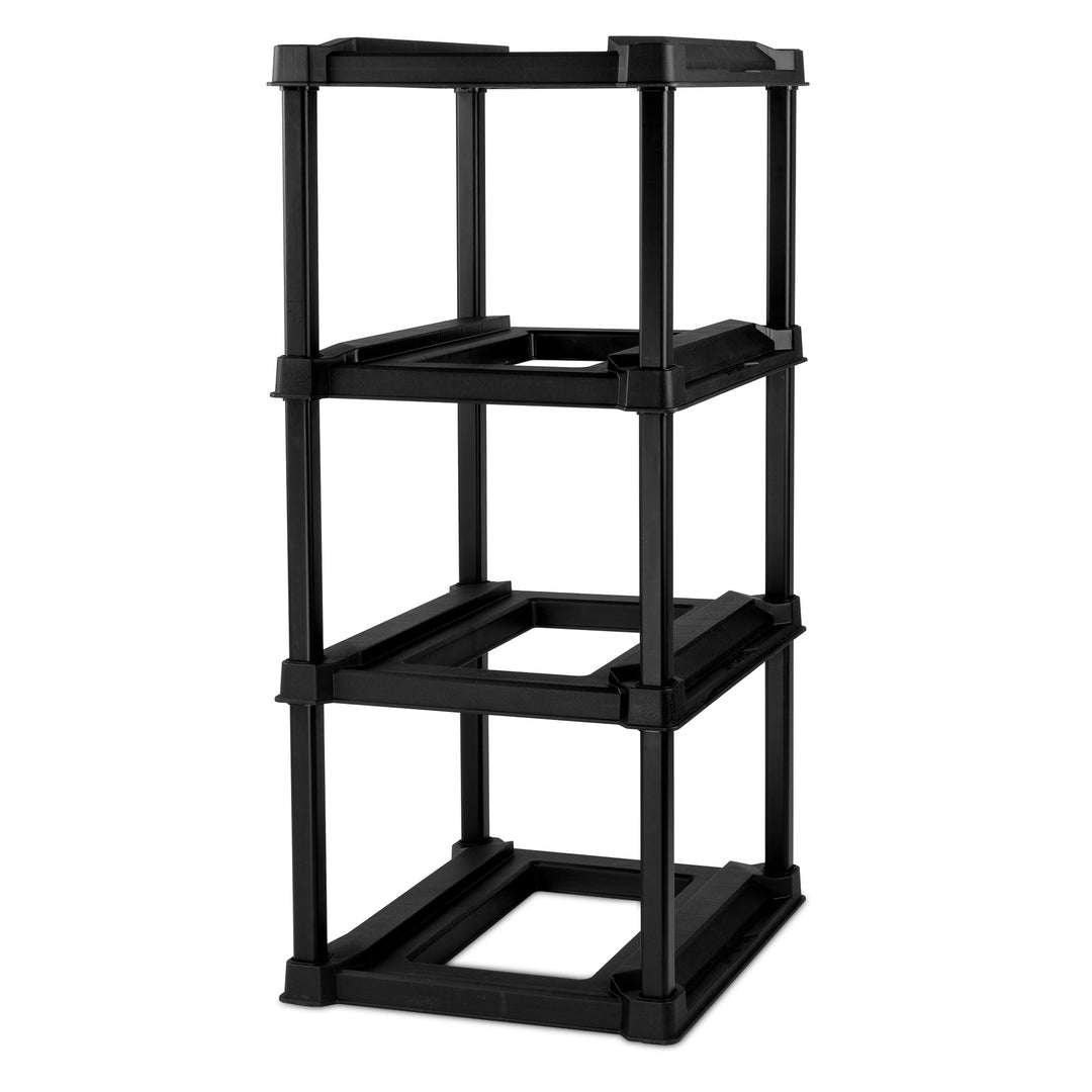 Sterilite 4 Tier Tote Rack Organizer with 4 Pack 27 Gal Industrial Storage Totes