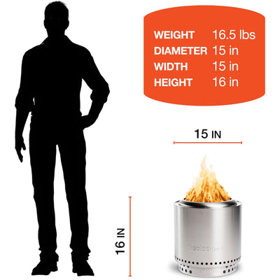 Solo Stove Ranger 2.0 with Stand - 15 Inch Smokeless Portable Fire Pit - Lightweight Outdoor Fireplace with Removable Ash Pan, Stainless Steel, Carry Case Included, Ideal for 2-4 People, 16.5 lbs