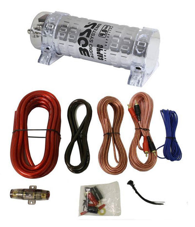 BOSS CAP4C 4 FARAD LED Digital Car Capacitor + 4 Gauge Amplifer Install Kit