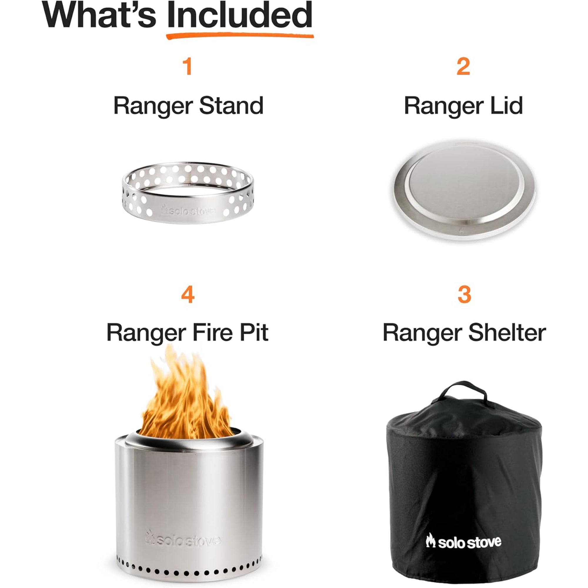 Solo Stove Ranger Amazon Exclusive Fire Pit Bundle | Portable & Smokeless | Includes Stand, Lid & Shelter | Ideal for 2–4 People | Stainless Steel, 15"x15", 22lbs