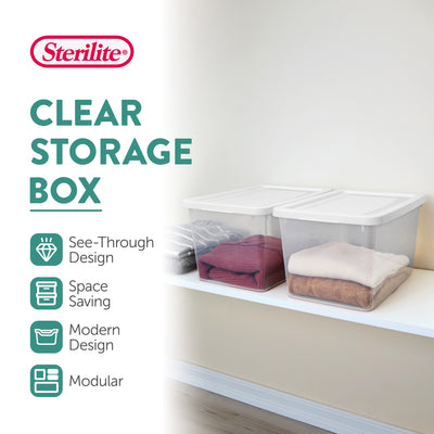 Sterilite 20 Qt Storage Boxes, Clear Plastic Containers w/ Lid, Set of 12, White