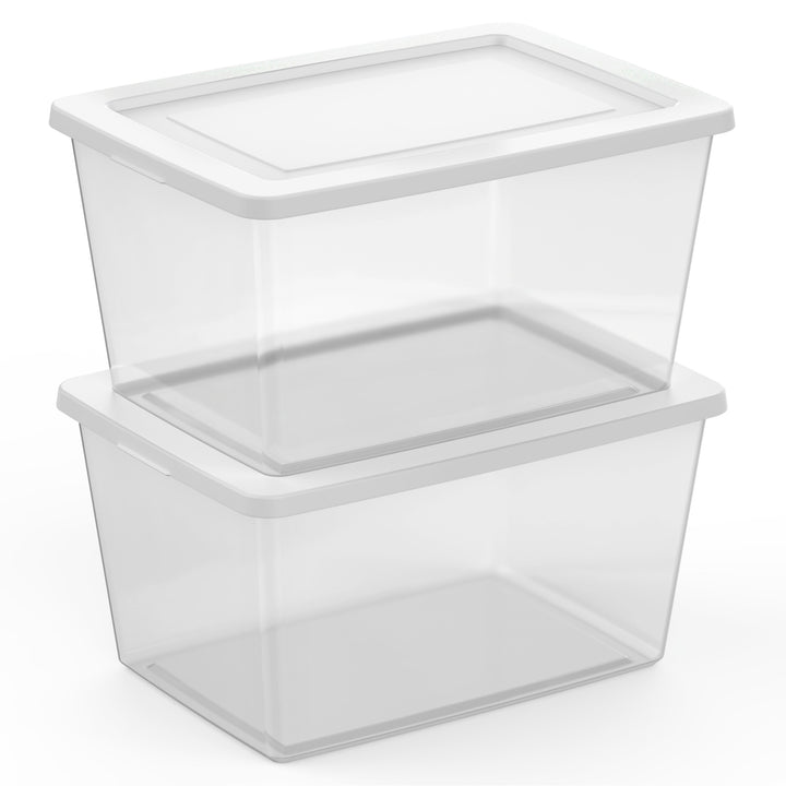 Sterilite 58 Qt Storage Boxes, Clear Plastic Containers w/ Lid, Set of 24, White - VMInnovations