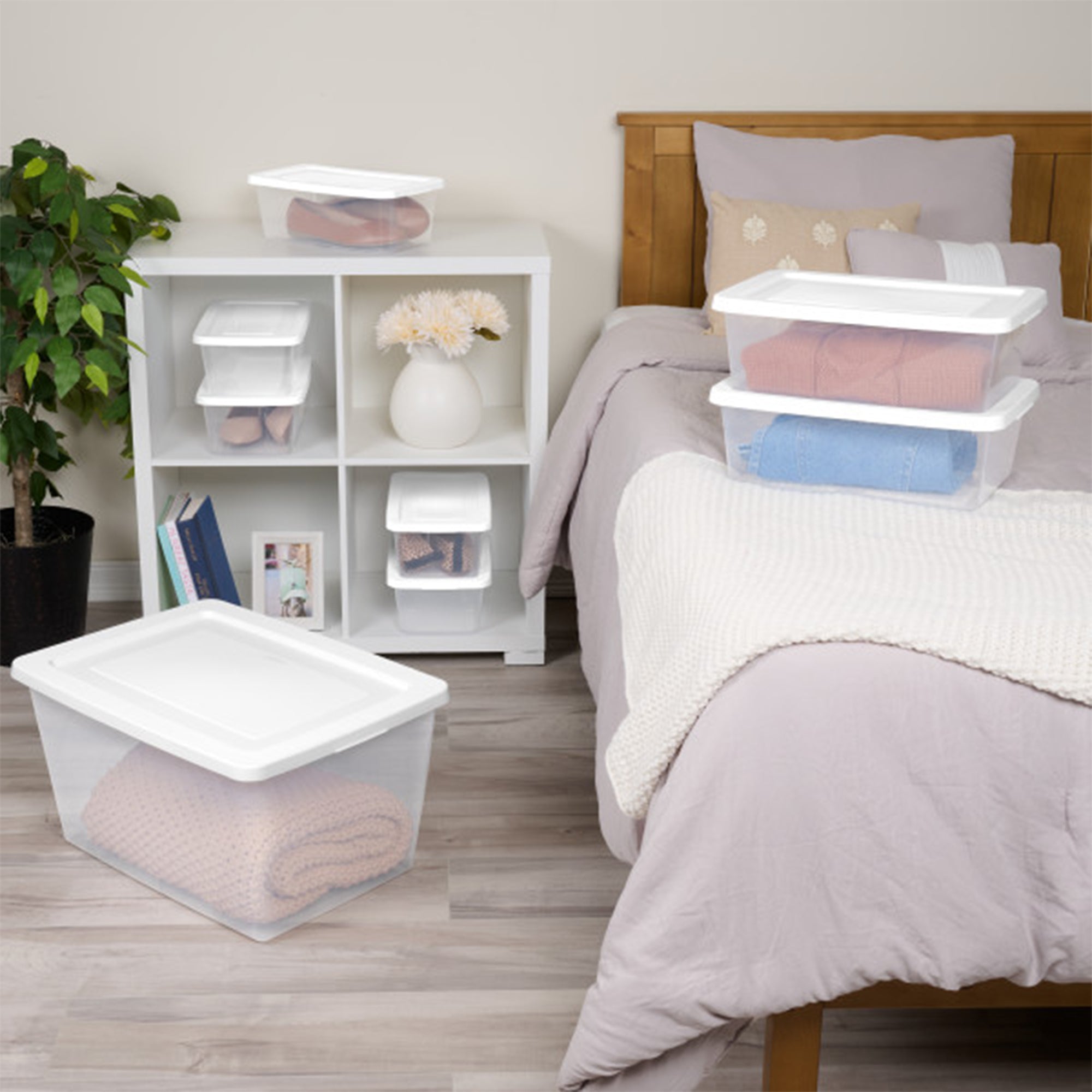 Sterilite 58 Qt Storage Boxes, Clear Plastic Containers w/ Lid, Set of 24, White