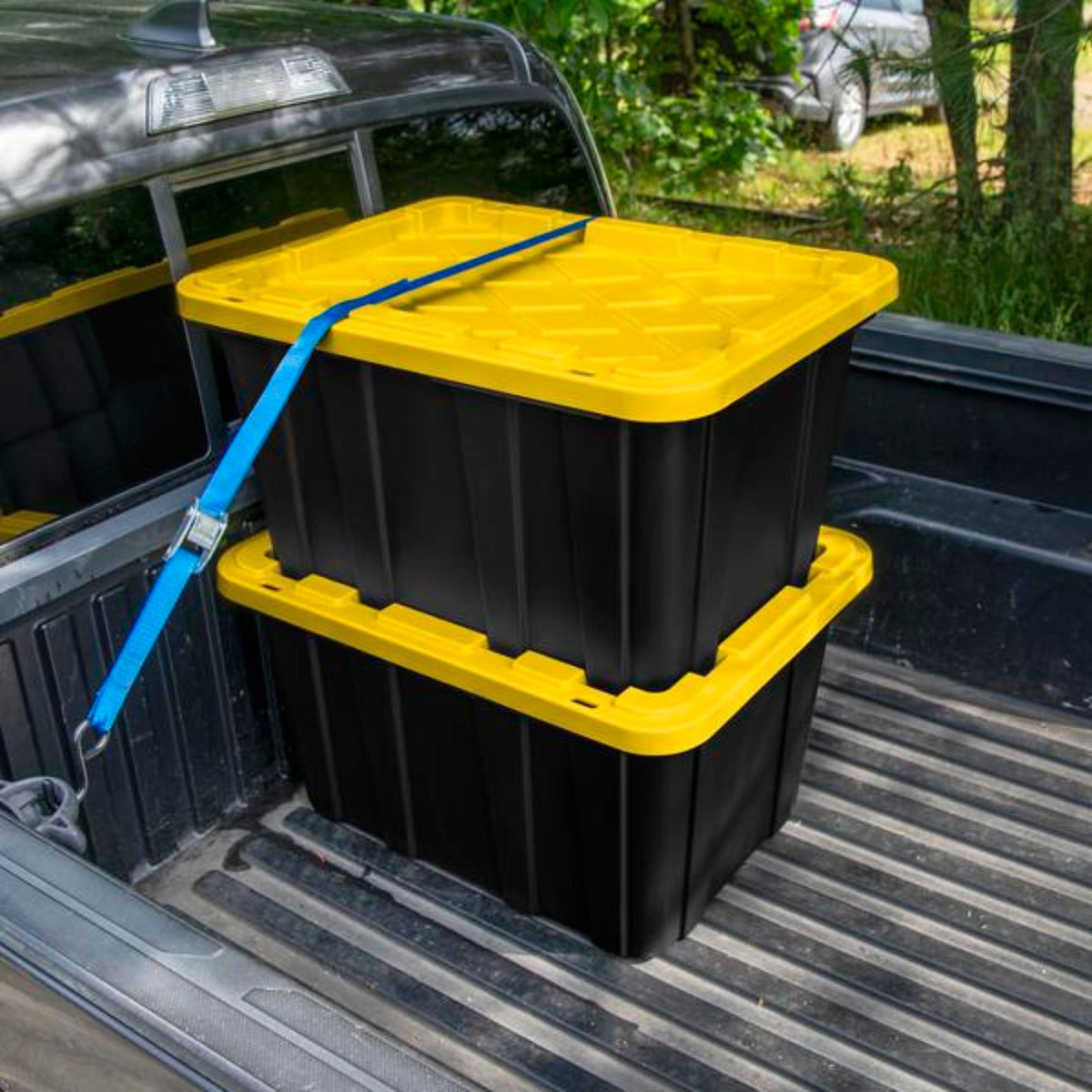 Sterilite 27 Gallon Industrial Stackable Storage Tote Lidded Containers, 4 Pack