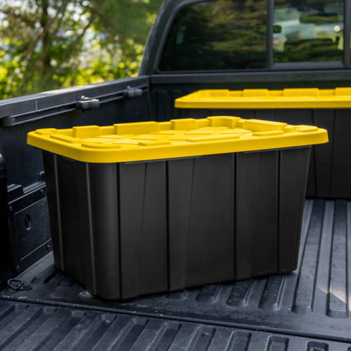 Sterilite 27 Gallon Industrial Stackable Storage Tote Lidded Containers, 4 Pack