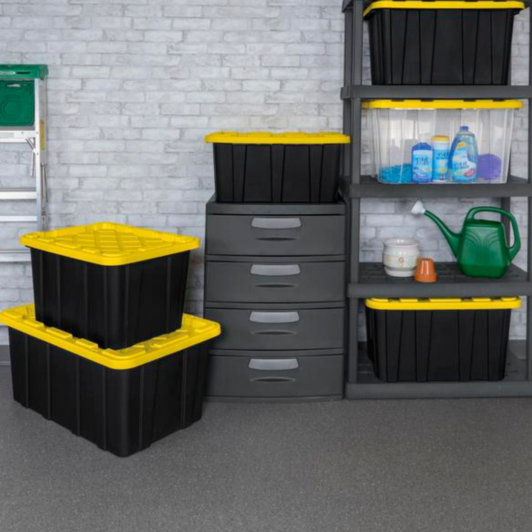 Sterilite 27 Gallon Industrial Stackable Storage Tote Lidded Containers, 4 Pack