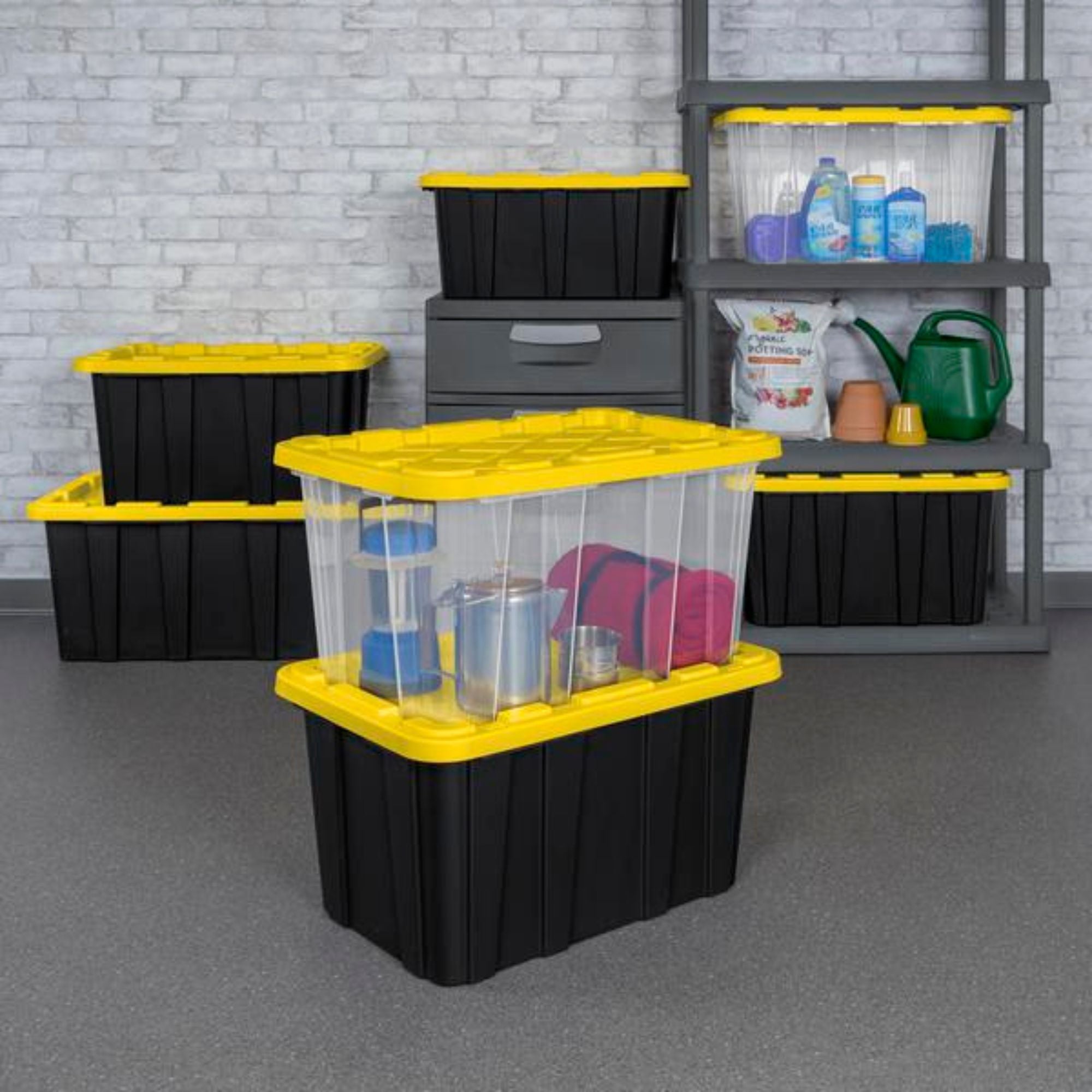 Sterilite 27 Gallon Industrial Stackable Storage Tote Lidded Containers, 12 Pack - VMInnovations