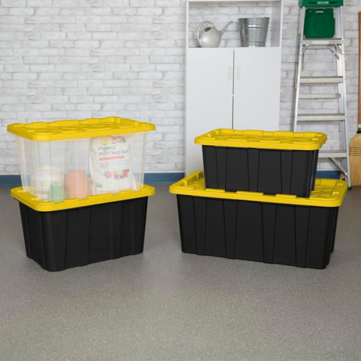Sterilite 27 Gallon Industrial Stackable Storage Tote Lidded Containers, 16 Pack