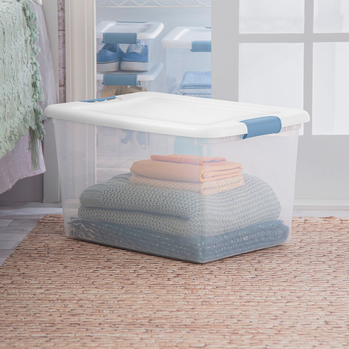 Sterilite 64Qt Latching Box Stackable Storage Container with Lid, White, 12 Pack - VMInnovations