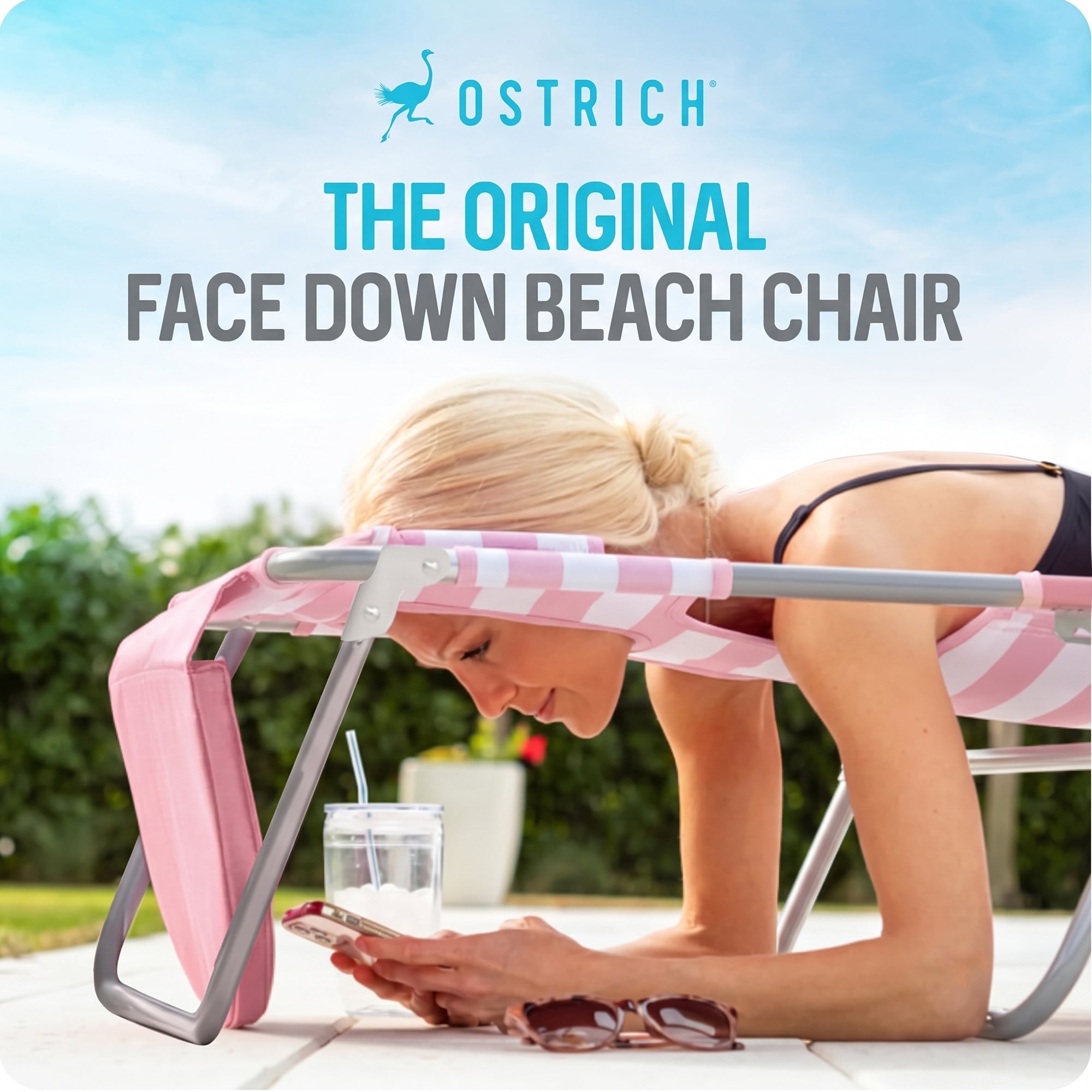 Ostrich The Deluxe 3N1 Lightweight Beach Lounge Chair w/ Footrest, (Open Box)
