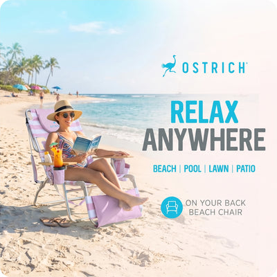 Ostrich The Deluxe 3N1 Lightweight Beach Lounge Chair w/ Footrest, (Open Box)