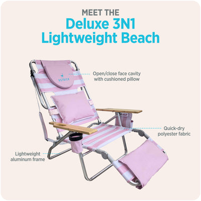 Ostrich The Deluxe 3N1 Lightweight Beach Lounge Chair w/ Footrest, (Open Box) - VMInnovations