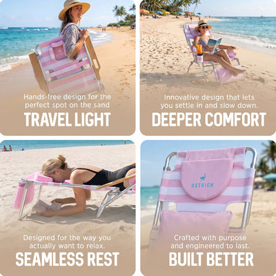 Ostrich The Deluxe 3N1 Lightweight Beach Lounge Chair w/ Footrest, (Open Box)
