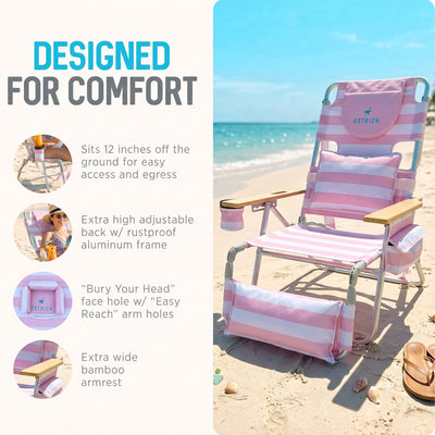 Ostrich The Deluxe 3N1 Lightweight Beach Lounge Chair w/ Footrest, (Open Box)