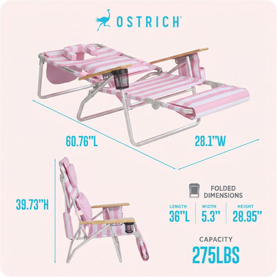 Ostrich The Deluxe 3N1 Lightweight Beach Lounge Chair w/ Footrest, (Open Box)