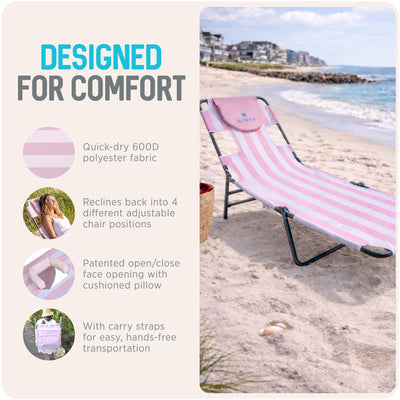 Ostrich The Backpack Chaise Lounge, Facedown Beach Camping Chair w/ Storage Bag - VMInnovations